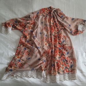 Floral Embroidered Kimono, Size L